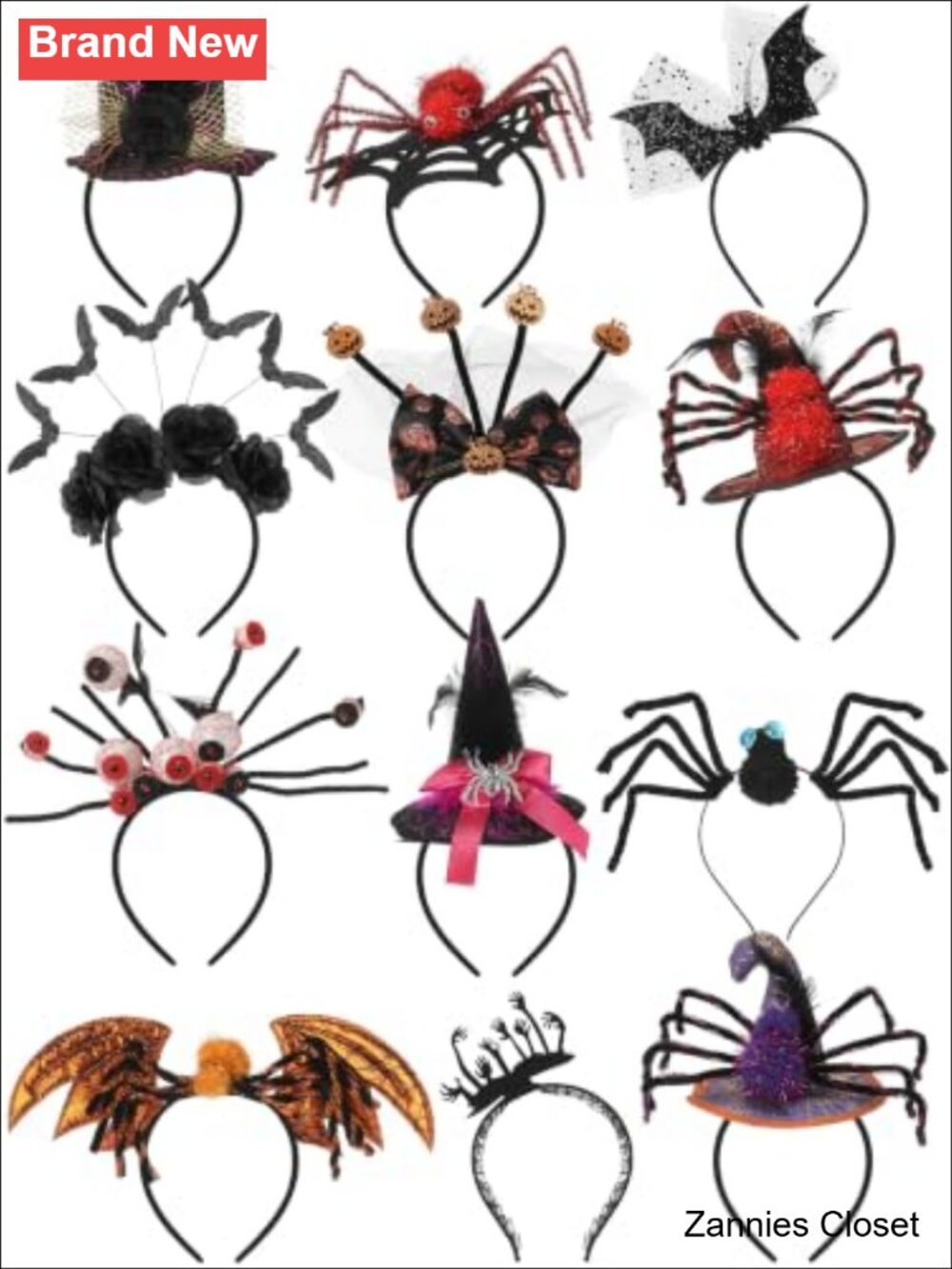 👻 12 Pack Halloween Headbands Witch Hat Spider Skull Bat Costume Hair